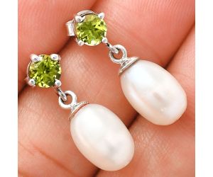 Natural Fresh Water Pearl and Peridot Earrings EXE02438 E-1062, 8x12 mm