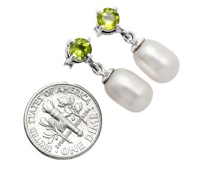 Natural Fresh Water Pearl and Peridot Earrings EXE02438 E-1062, 8x12 mm