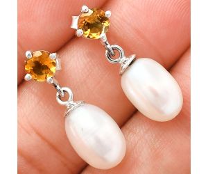 Natural Fresh Water Pearl and Citrine Earrings EXE02439 E-1062, 8x12 mm