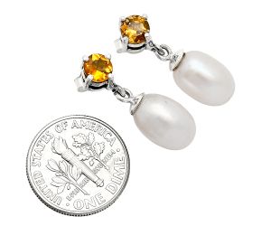 Natural Fresh Water Pearl and Citrine Earrings EXE02439 E-1062, 8x12 mm