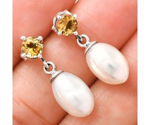 Natural Fresh Water Pearl and Citrine Earrings EXE02440 E-1062, 8x12 mm