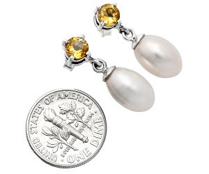 Natural Fresh Water Pearl and Citrine Earrings EXE02440 E-1062, 8x12 mm