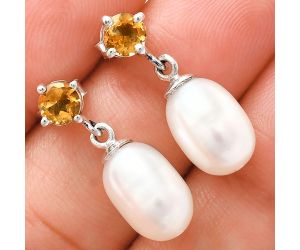 Natural Fresh Water Pearl and Citrine Earrings EXE02441 E-1062, 8x12 mm