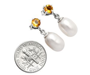 Natural Fresh Water Pearl and Citrine Earrings EXE02441 E-1062, 8x12 mm