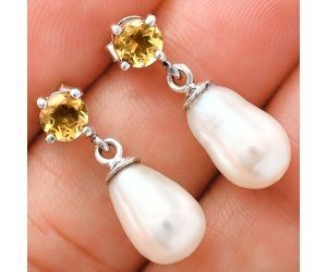 Natural Fresh Water Pearl and Citrine Earrings EXE02442 E-1062, 8x12 mm