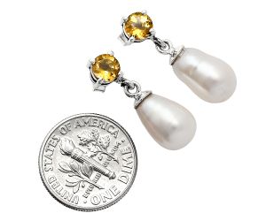 Natural Fresh Water Pearl and Citrine Earrings EXE02442 E-1062, 8x12 mm