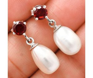 Natural Fresh Water Pearl and Garnet Earrings EXE02443 E-1062, 8x12 mm