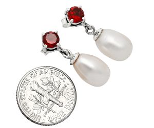 Natural Fresh Water Pearl and Garnet Earrings EXE02443 E-1062, 8x12 mm