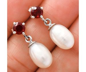 Natural Fresh Water Pearl and Garnet Earrings EXE02445 E-1062, 8x12 mm