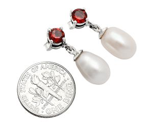 Natural Fresh Water Pearl and Garnet Earrings EXE02446 E-1062, 8x12 mm