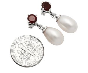 Natural Fresh Water Pearl and Garnet Earrings EXE02448 E-1062, 8x12 mm