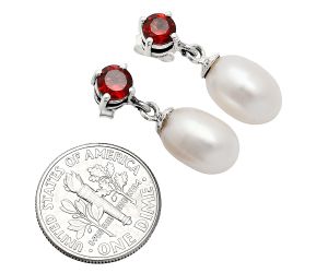 Natural Fresh Water Pearl and Garnet Earrings EXE02449 E-1062, 8x12 mm