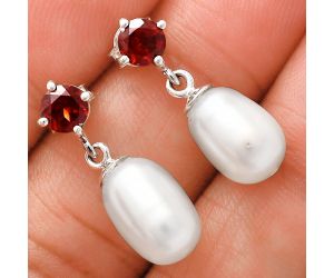 Natural Fresh Water Pearl and Garnet Earrings EXE02450 E-1062, 8x12 mm