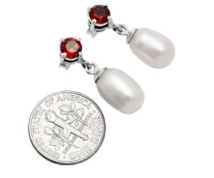 Natural Fresh Water Pearl and Garnet Earrings EXE02450 E-1062, 8x12 mm