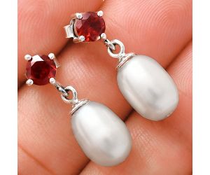 Natural Fresh Water Pearl and Garnet Earrings EXE02451 E-1062, 8x12 mm