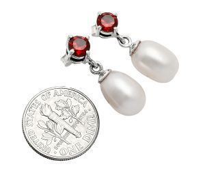 Natural Fresh Water Pearl and Garnet Earrings EXE02451 E-1062, 8x12 mm