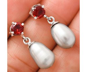 Natural Fresh Water Pearl and Garnet Earrings EXE02453 E-1062, 8x12 mm