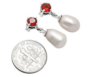 Natural Fresh Water Pearl and Garnet Earrings EXE02453 E-1062, 8x12 mm