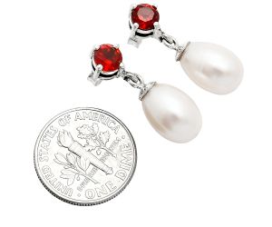 Natural Fresh Water Pearl and Garnet Earrings EXE02454 E-1062, 8x12 mm