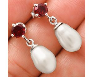 Natural Fresh Water Pearl and Garnet Earrings EXE02455 E-1062, 8x12 mm