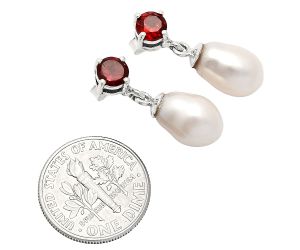 Natural Fresh Water Pearl and Garnet Earrings EXE02455 E-1062, 8x12 mm