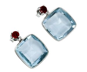 Sky Blue Topaz and Garnet Earrings EXE02456 E-1256, 15x15 mm