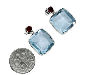 Sky Blue Topaz and Garnet Earrings EXE02456 E-1256, 15x15 mm