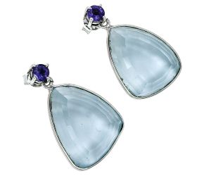 Sky Blue Topaz and Garnet Earrings EXE02460 E-1256, 15x20 mm