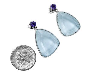 Sky Blue Topaz and Garnet Earrings EXE02460 E-1256, 15x20 mm