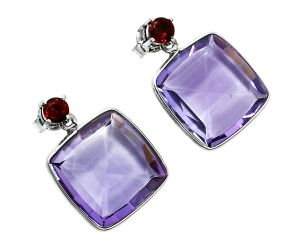 Amethyst and Garnet Earrings EXE02498 E-1256, 15x15 mm