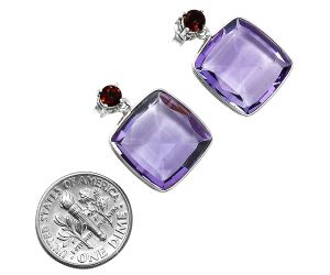 Amethyst and Garnet Earrings EXE02498 E-1256, 15x15 mm