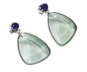 Prasiolite (Green Amethyst) and African Amethyst Earrings EXE02506 E-1256, 15x20 mm