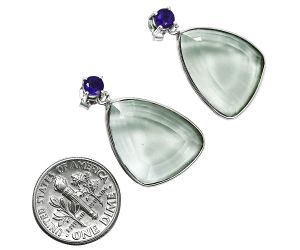 Prasiolite (Green Amethyst) and African Amethyst Earrings EXE02506 E-1256, 15x20 mm