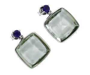 Prasiolite (Green Amethyst) and African Amethyst Earrings EXE02511 E-1256, 15x15 mm