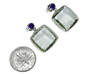 Prasiolite (Green Amethyst) and African Amethyst Earrings EXE02511 E-1256, 15x15 mm