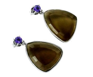 Smoky Quartz and Amethyst Earrings EXE02519 E-1256, 15x20 mm