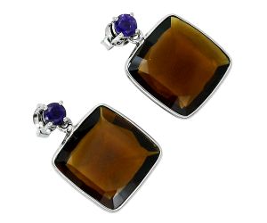 Smoky Quartz and Amethyst Earrings EXE02520 E-1256, 15x15 mm