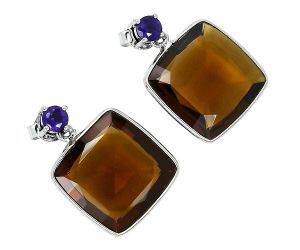 Smoky Quartz and Amethyst Earrings EXE02521 E-1256, 15x15 mm