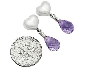 Heart - Amethyst Drop Earrings EXE02522 E-1257, 7x10 mm