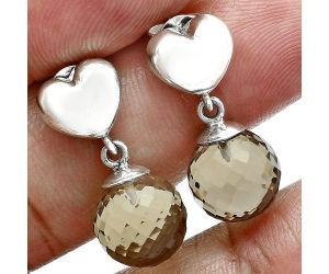 Heart - Heart - Smoky Quartz Ball Earrings EXE02583 E-1258, 9x9 mm