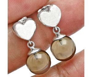 Heart - Smoky Quartz Ball Earrings EXE02584 E-1258, 10x10 mm