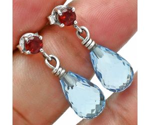 Sky Blue Topaz Drop and Garnet Earrings EXE02614 E-1062, 8x12 mm