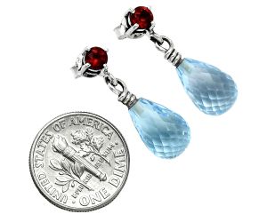 Sky Blue Topaz Drop and Garnet Earrings EXE02614 E-1062, 8x12 mm