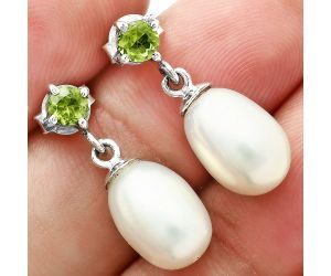 Natural Fresh Water Pearl Drop and Peridot Earrings EXE02639 E-1062, 8x12 mm