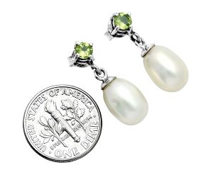 Natural Fresh Water Pearl Drop and Peridot Earrings EXE02639 E-1062, 8x12 mm