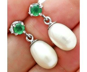 Natural Fresh Water Pearl Drop and Green Onyx Earrings EXE02644 E-1062, 8x12 mm