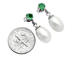 Natural Fresh Water Pearl Drop and Green Onyx Earrings EXE02644 E-1062, 8x12 mm