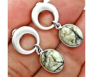 Authentic White Buffalo Turquoise Nevada Earrings EXE02666 E-1259, 9x11 mm