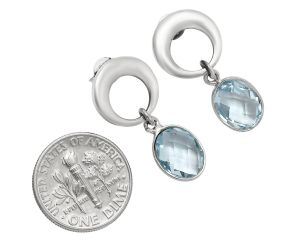 Sky Blue Topaz Checker Briolette Earrings EXE02679 E-1259, 9x11 mm