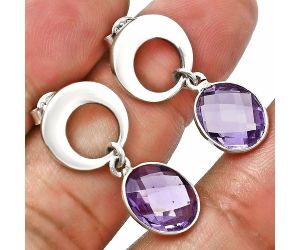 Amethyst Checker Briolette Earrings EXE02682 E-1259, 8x10 mm